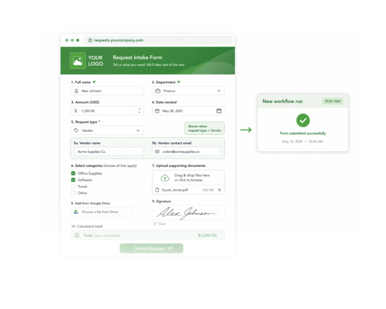 Online request intake form interface