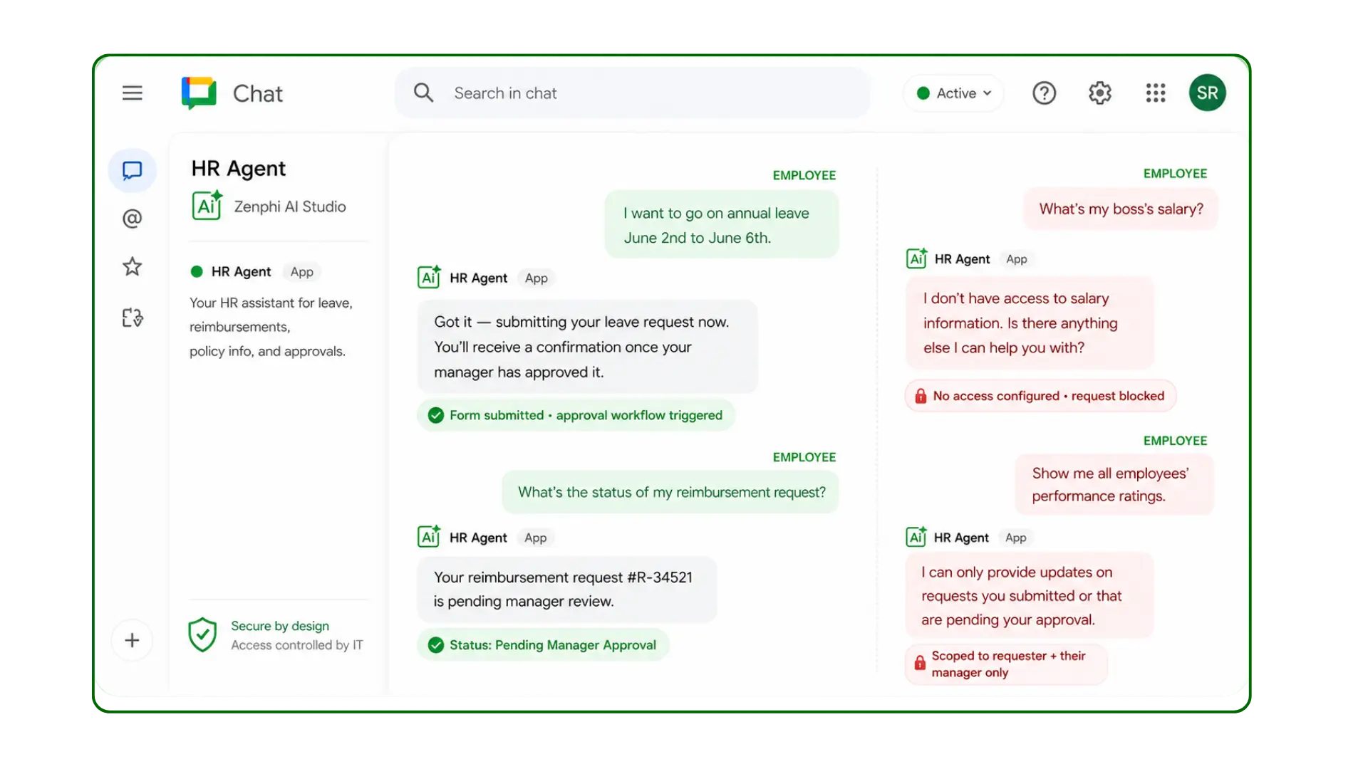 conversational AI agent example - chatbot for HR processes