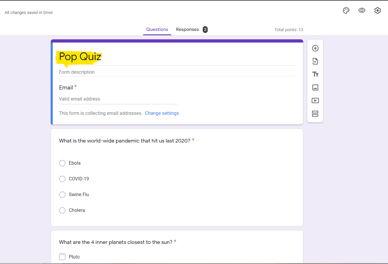 Creating a gamified quiz using Google forms for automated gamifyinh learning process.