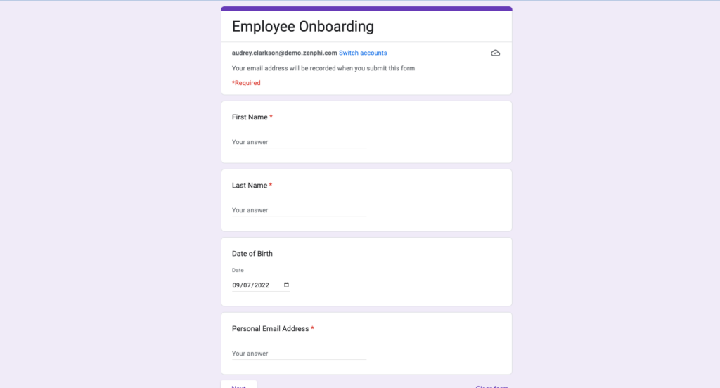 Employee Onboarding Request Form