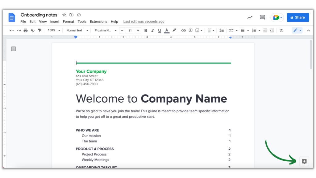 The demonstration of how to find the Explore Feature in Google Docs