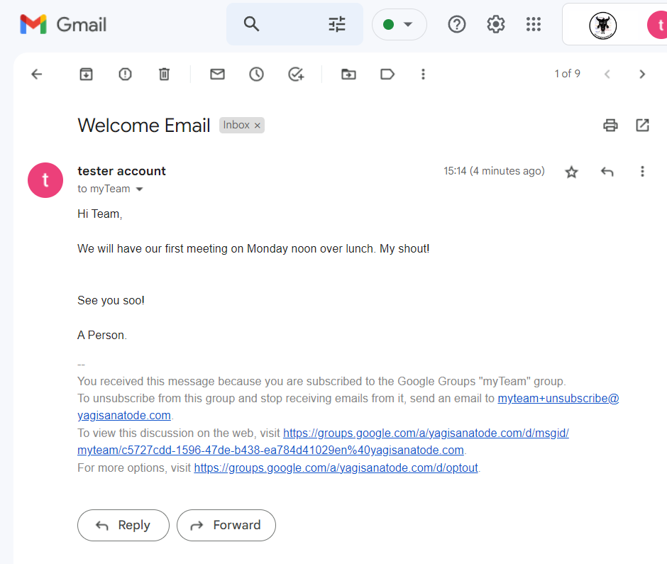The demonstration of how a new conversation will be displayed in Gmail.