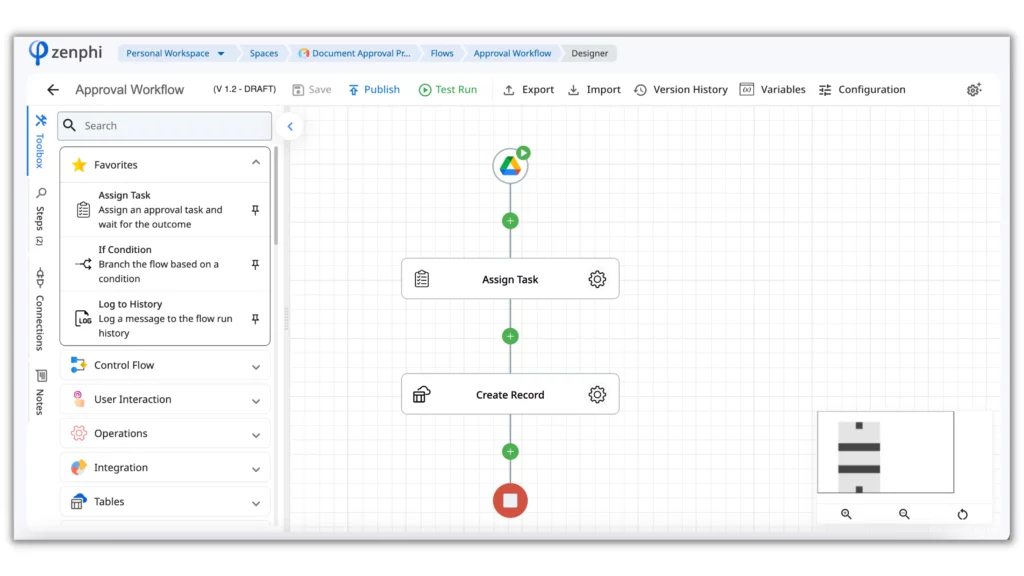 document approval in google drive flow zenphi