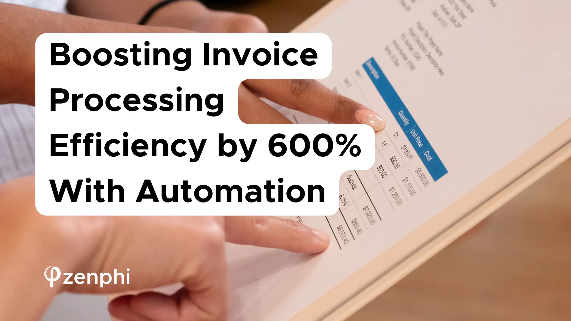 a hand pointing at the invoice