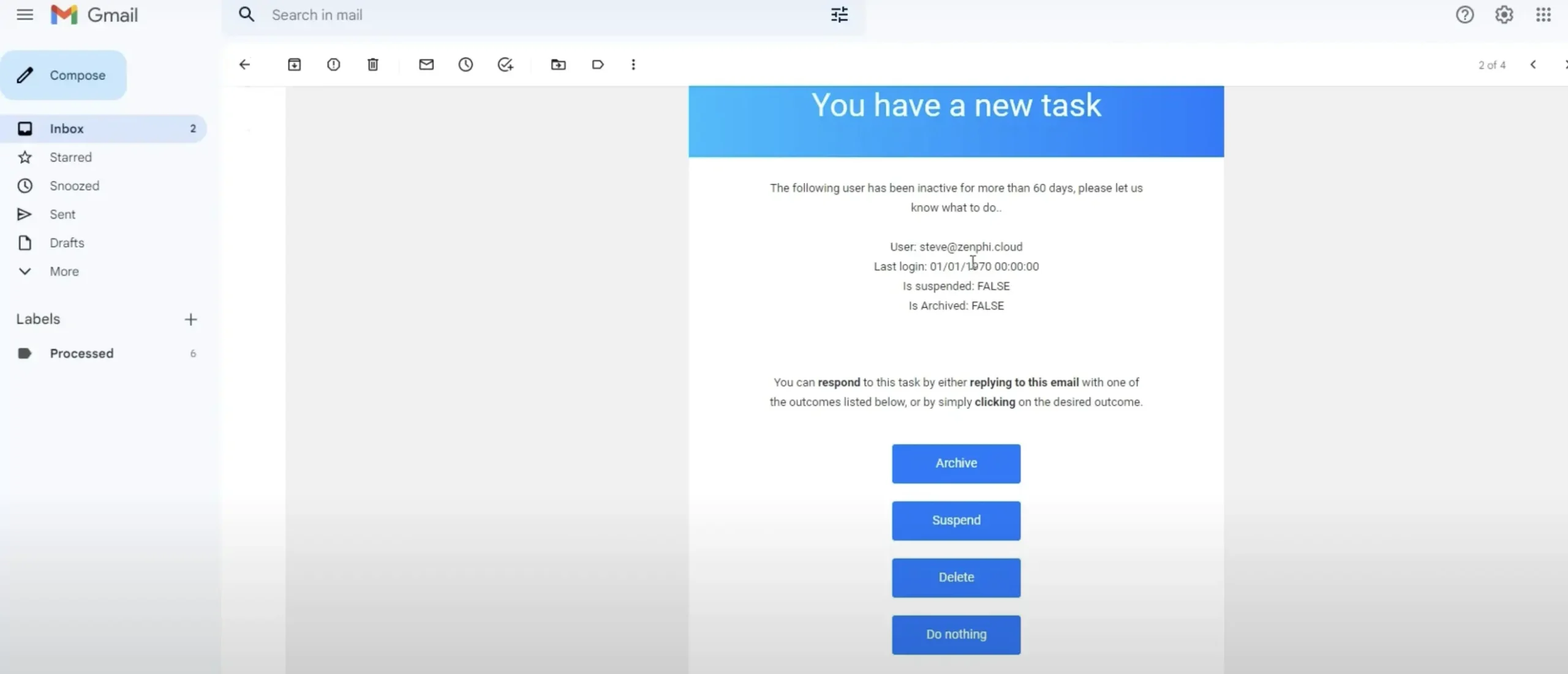 email with blue buttons