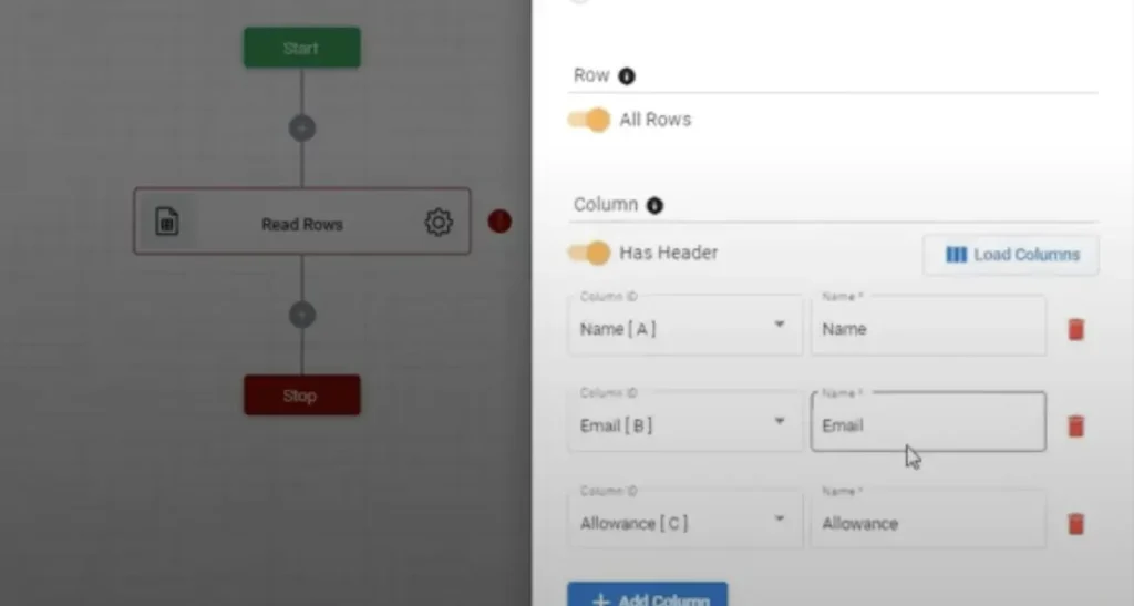 add columns button