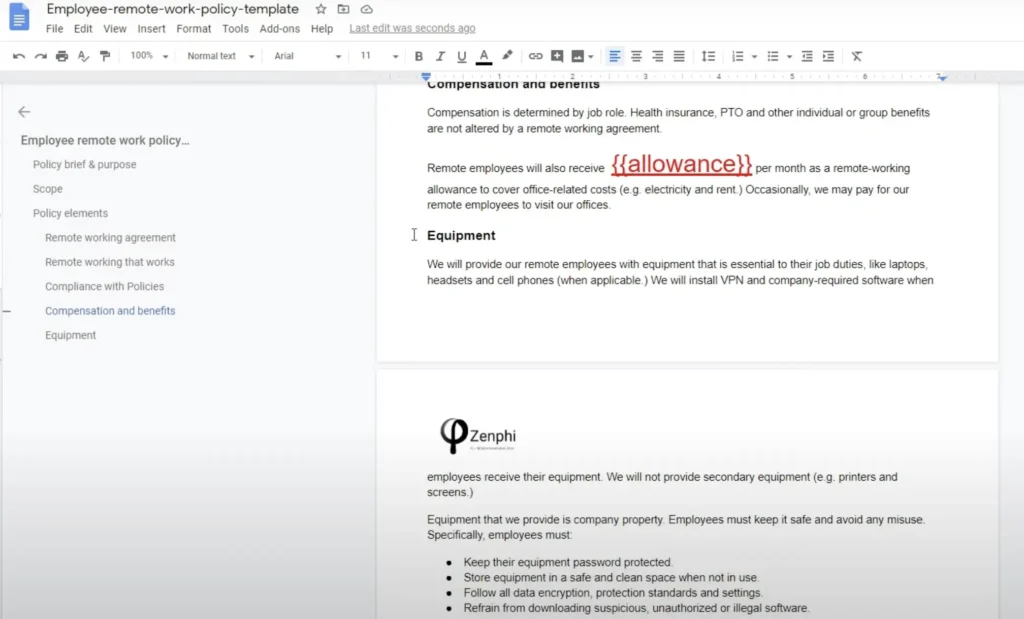 Google doc with a variable allowance