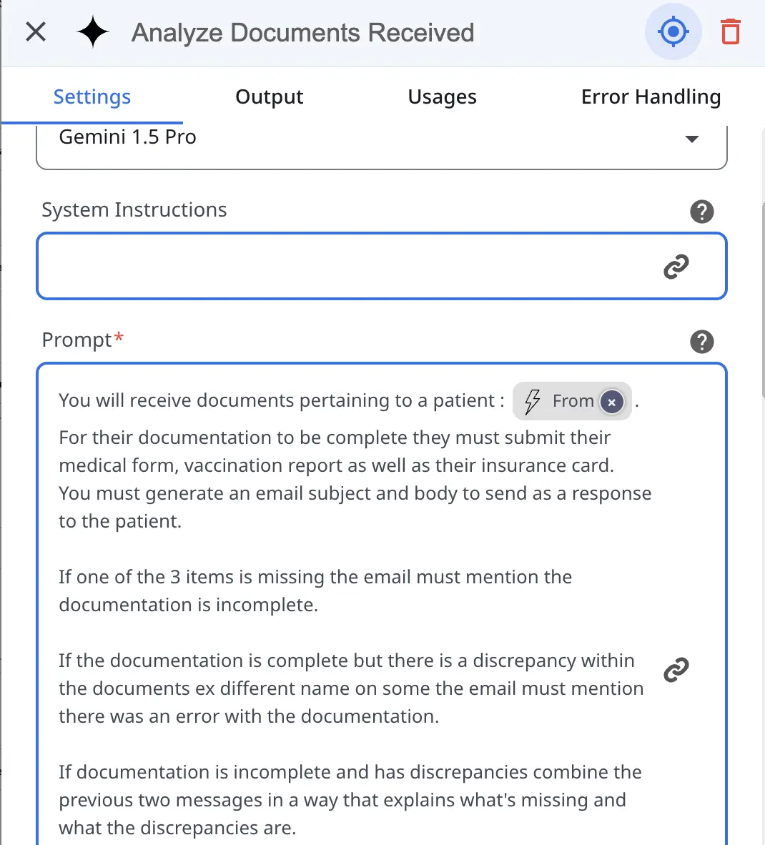 document validation automation - setting up the AI model