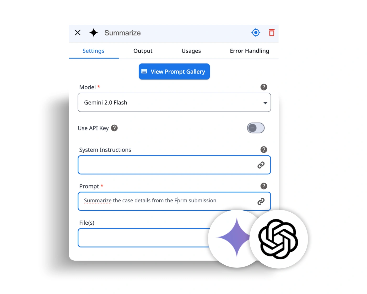 summarize data in Zenphi using AI agents based on gemini or OpenAI or any other