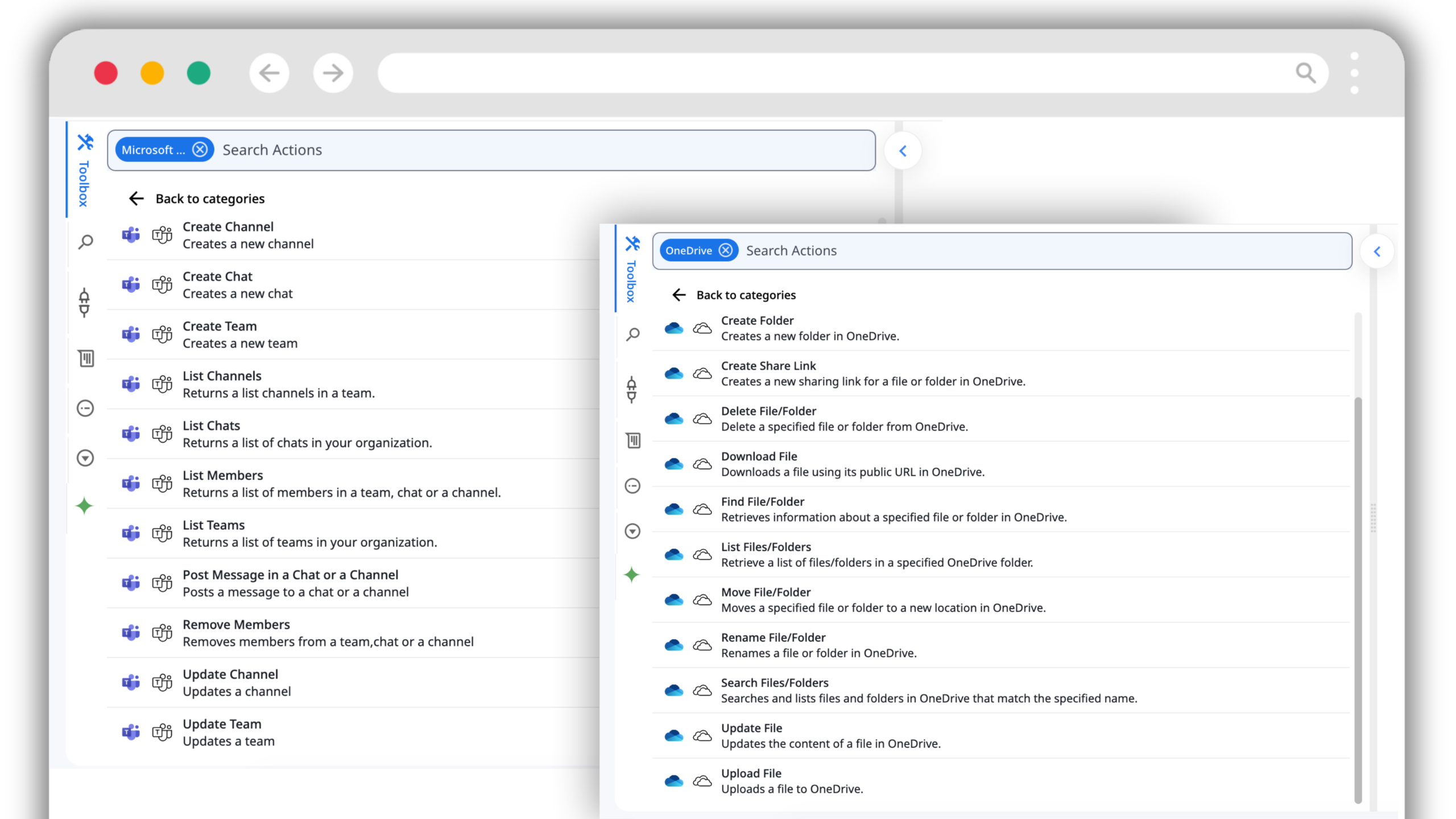Zenphi OneDrive and Microsoft Teams actions in the flow builder